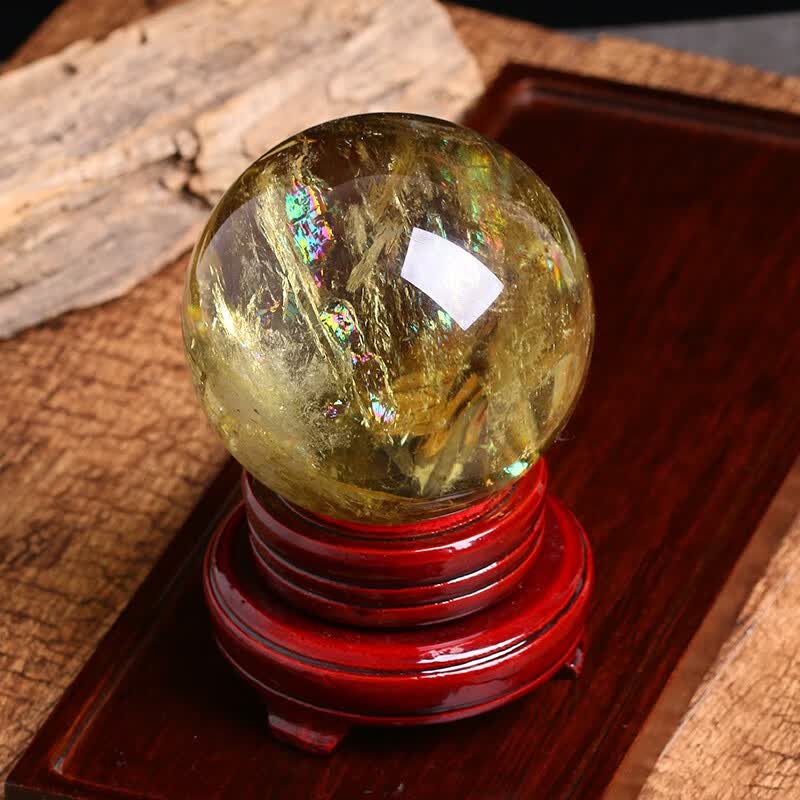 蕴然天然黄水晶球摆件转运风水摆件水晶石原石打磨居家送礼摆件直径18