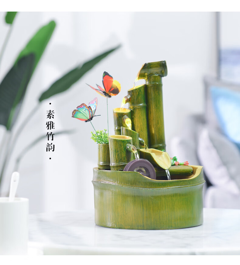 创意竹子流水喷泉客厅电视柜装饰品风水轮室内小摆件节节高升小号无