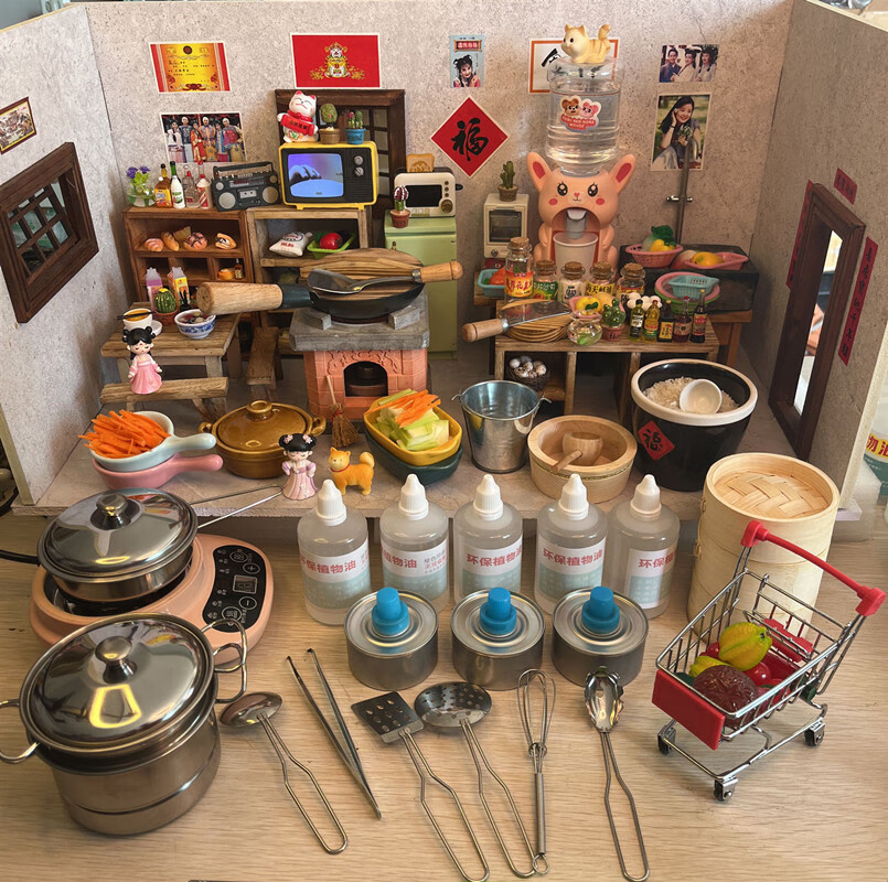 抖音迷你小厨房小小万迷你真煮厨房mini厨具全套真实做饭微缩儿童