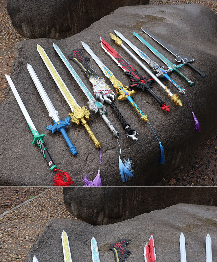 儿童的刀剑玩具少年版男孩模型仿真剑pu软橡胶大号刀剑道具 白剑逐暗