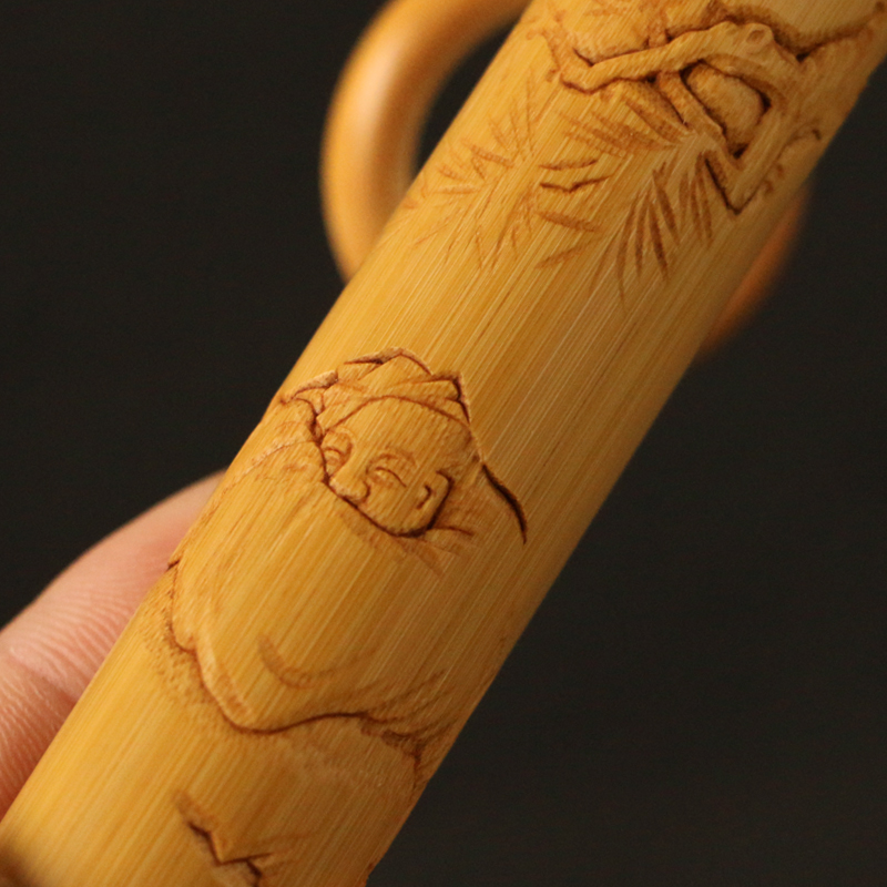 2022新款名家雕刻实心名家书文纯手工雕刻实心竹手把件竹雕钟馗达摩精