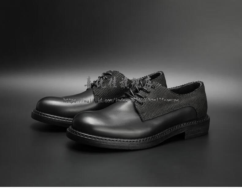 纯手工飞行员皮鞋圆头厚底皮鞋男暗黑复古牛皮商务休闲皮鞋英伦百搭