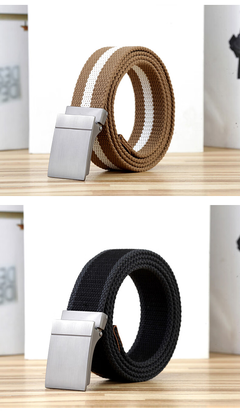 帆布腰带男士女自动扣皮带学生休闲裤带韩版青年休闲布带户外潮黑色