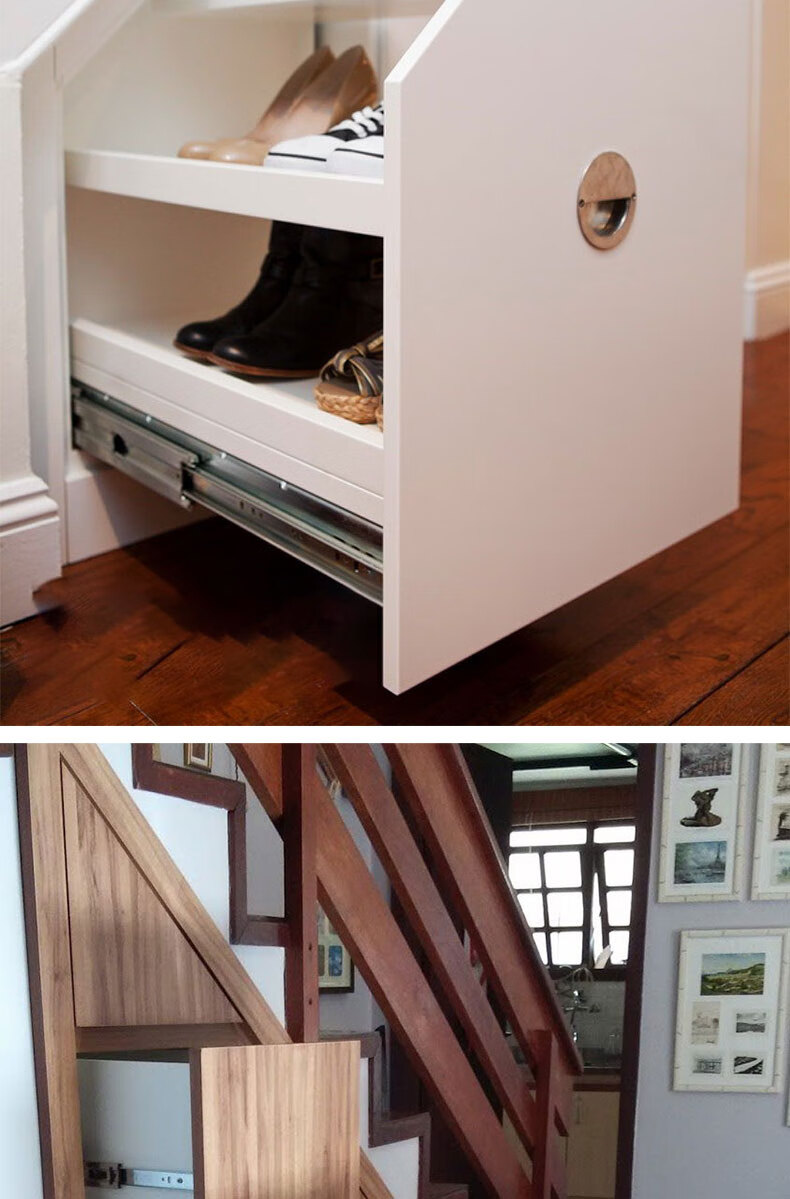 奥非加楼梯底柜滑轨下储物柜轨道鞋柜抽拉导轨重型承重加厚底装三节