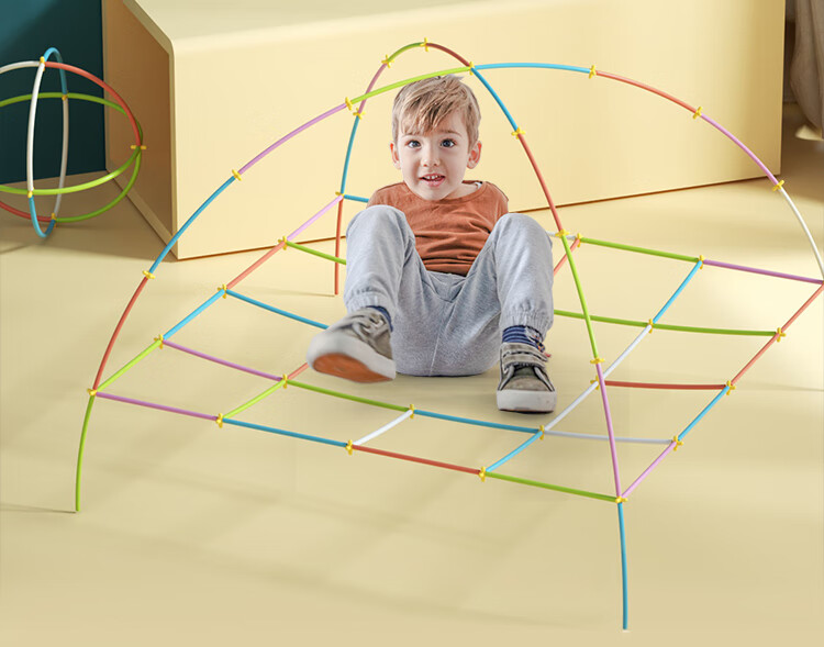 积木玩具房子儿童聪明棒吸管积木搭建拼插搭房子幼儿男diy玩具女拼搭