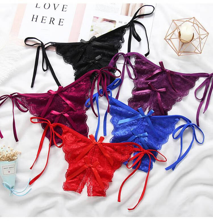 钧涓t字内裤女性感系带开档丁字裤t裤女士内裤透明低腰大码情趣蕾丝边