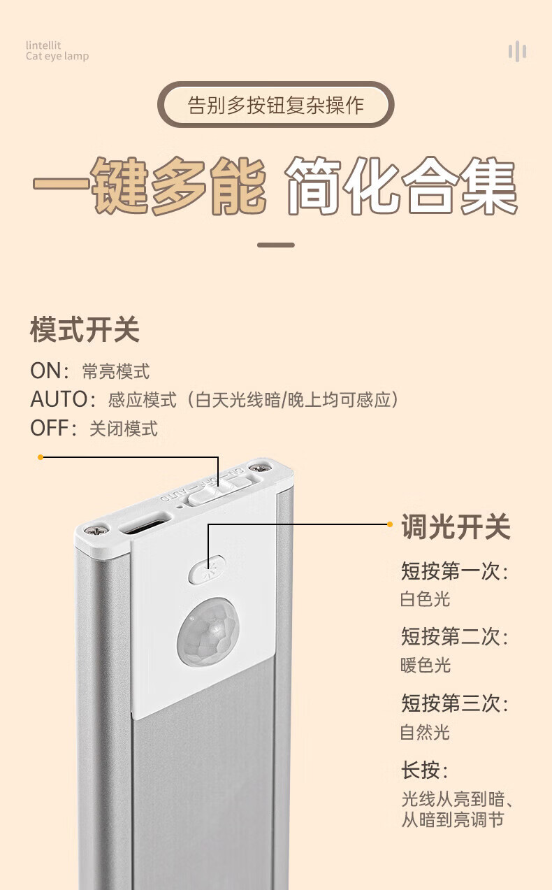 15，LED櫥櫃燈條人躰感應燈帶廚房衣櫃鞋櫃無線自粘充電式酒櫃貓眼燈 120CM黑色【常亮+人躰感應+三色