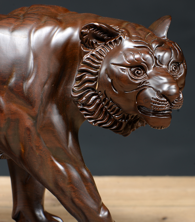 仙莱阁木雕实木老虎摆件工艺品十二生肖老虎家居仿古礼品红木工艺品