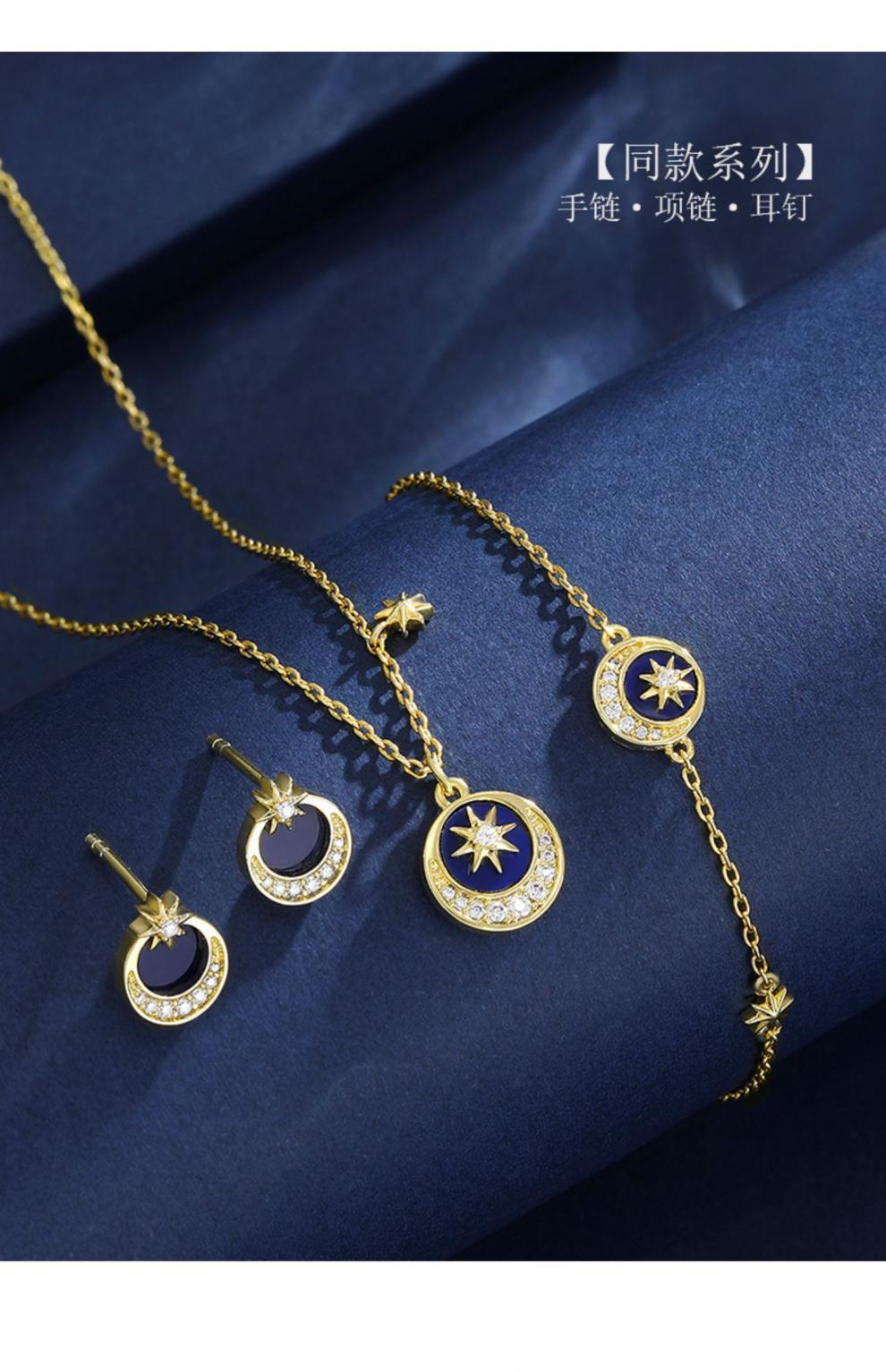 蓝色八芒星项链ins小众设计星空简约925银吊坠送女友礼物设计师款星芒