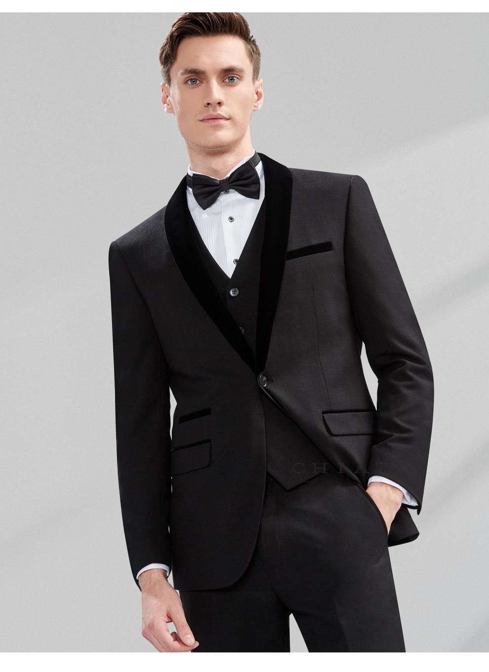 chiay 轻奢高档品牌男士21年新郎西服套装男士英伦修身西装结婚三件套