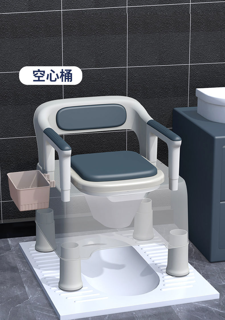 老人坐便器移动孕妇马桶座便器老年人防臭室内尿桶家用卡其色pu软垫