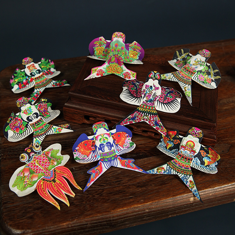 风筝 手工沙燕金鱼竹制烫金彩色收藏纸鸢礼盒装小礼物 o304鸳鸯戏水