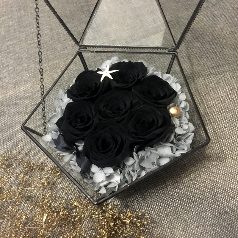 永生花黑色高端永生红黑色玫瑰花玻璃罩礼盒元旦节送女朋友老婆生日