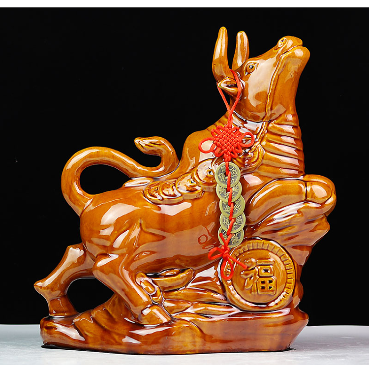 朗诗恒华新品陶瓷牛牛摆件新款金钱陶瓷牛摆件客厅家居办公室桌面酒柜