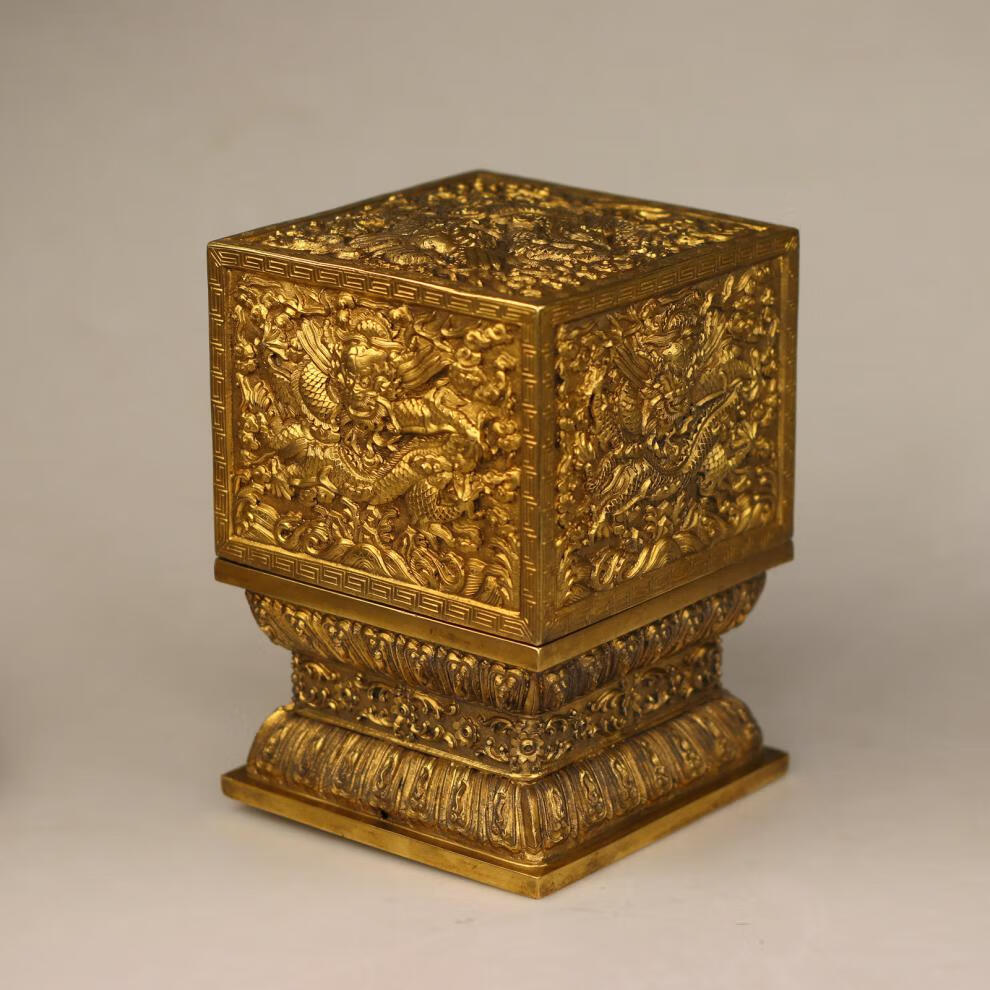 金丹青仿明清故宫纯紫铜錾龙玉玺盒 纯手工仿古玩 龙书案摆件收藏