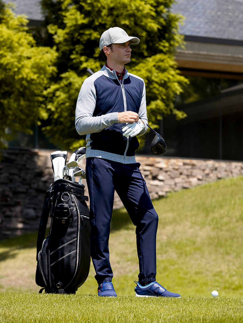 footjoy高尔夫服装新款男士春季golf运动fj高性能束脚长裤男装海军蓝