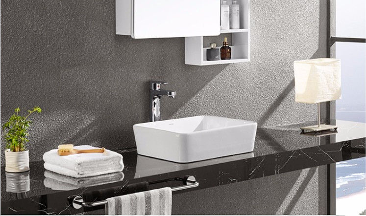 法恩莎陶瓷台上盆洗手盆家用半嵌入式卫生间浴室柜方形单盆洗脸池 fp4