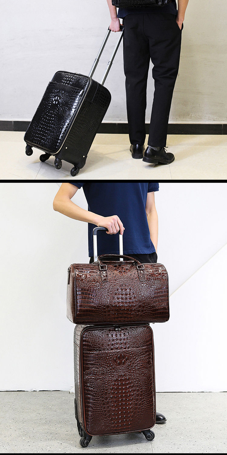 七匹狼品牌旗舰店高端精品出口泰国眞皮鳄鱼皮旅行箱男头层牛皮万向轮