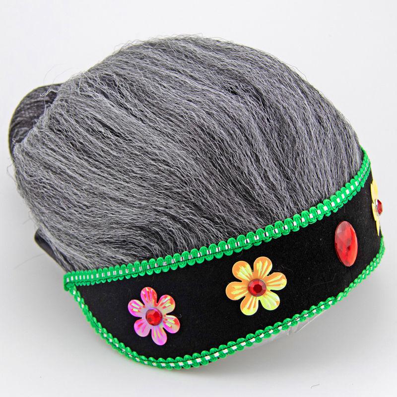 媒婆头饰老太太假发头套老婆头套丑婆老奶奶演出表演孟婆假发帽子粉色