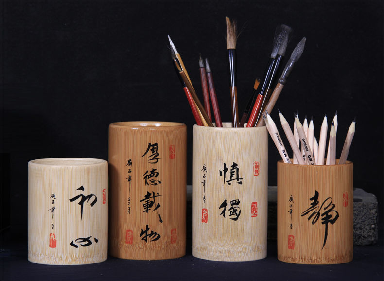 沙漏笔筒创意定制竹制毛笔筒手工复古中国风商务礼品学