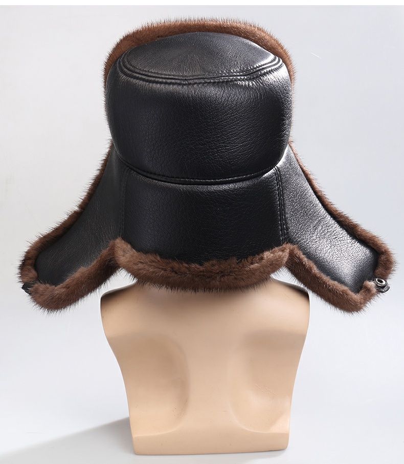 新品男士冬帽中老年貂皮帽子男仿水貂雷锋帽东北户外护耳中老年人冬季
