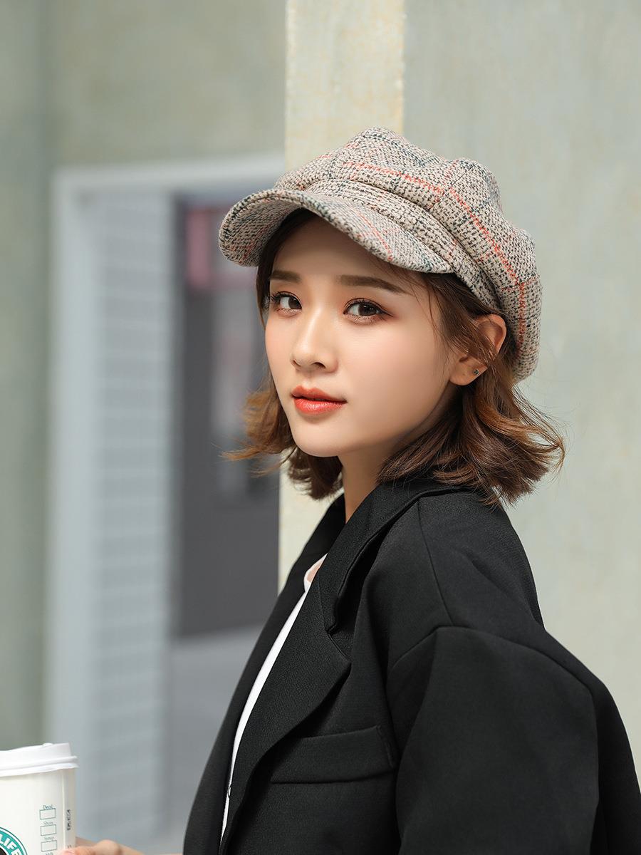 2022新款春秋冬天可拆卸带假发帽子一体时尚短发卷发保暖鸭舌帽女八角