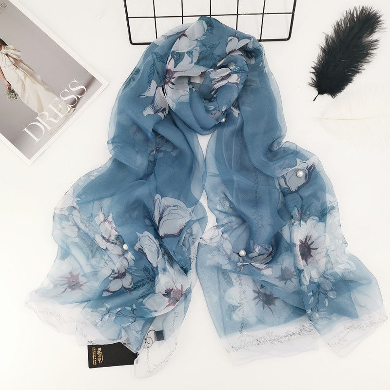 丝绸冰丝围巾春秋夏新款时尚百搭防晒长款丝巾披肩丝巾女细雪之舞油画