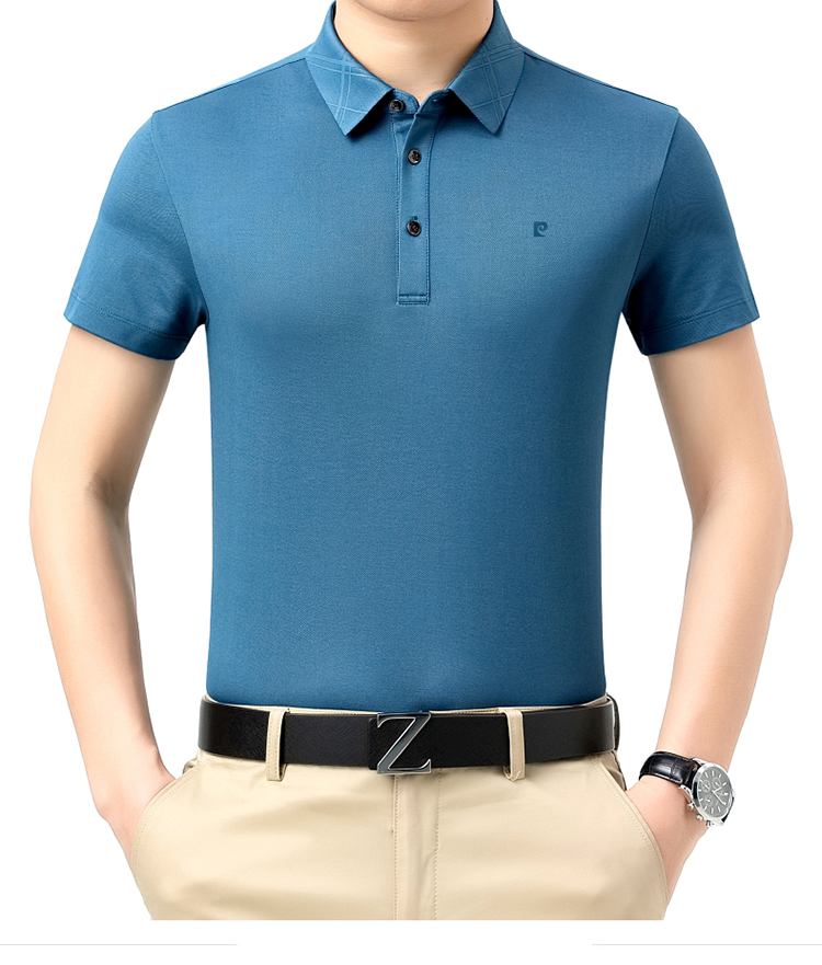 pierrecardin皮尔卡丹桑蚕丝短袖t恤男士品牌翻领中年夏季高端爸爸装