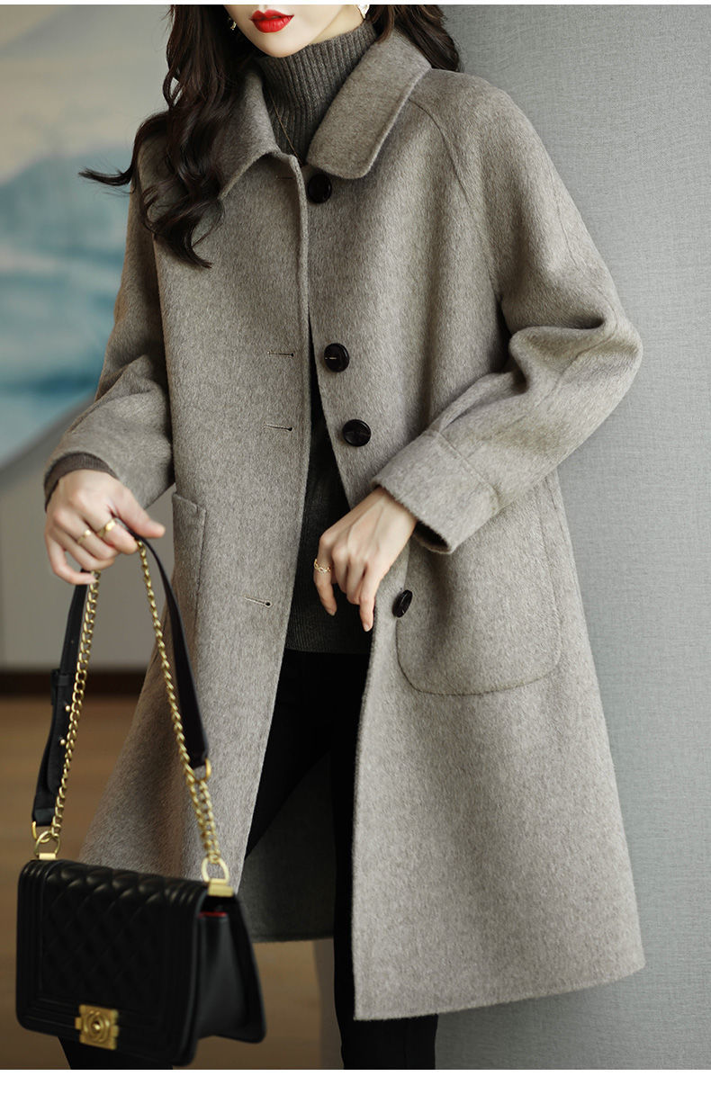 加厚中长款毛呢外套女2021秋冬新款小个子韩版修身气质呢子大衣混咖色