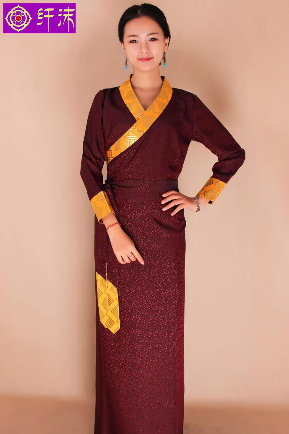 西藏藏族服女藏装康巴藏袍拼色服锅庄裙花边棉麻博拉