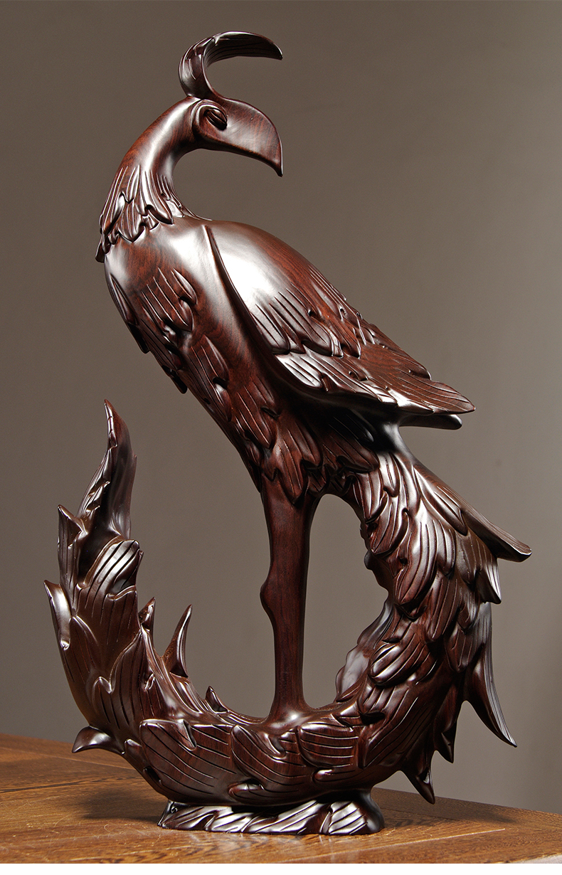 杞瑾木雕凤凰摆件实木质家居客厅装饰红木工艺品新婚乔迁新居精雕凤凰