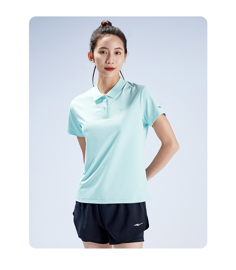 鸿星尔克t恤女polo衫2022夏季新款弹性速干运动t恤短袖女装红星正白s