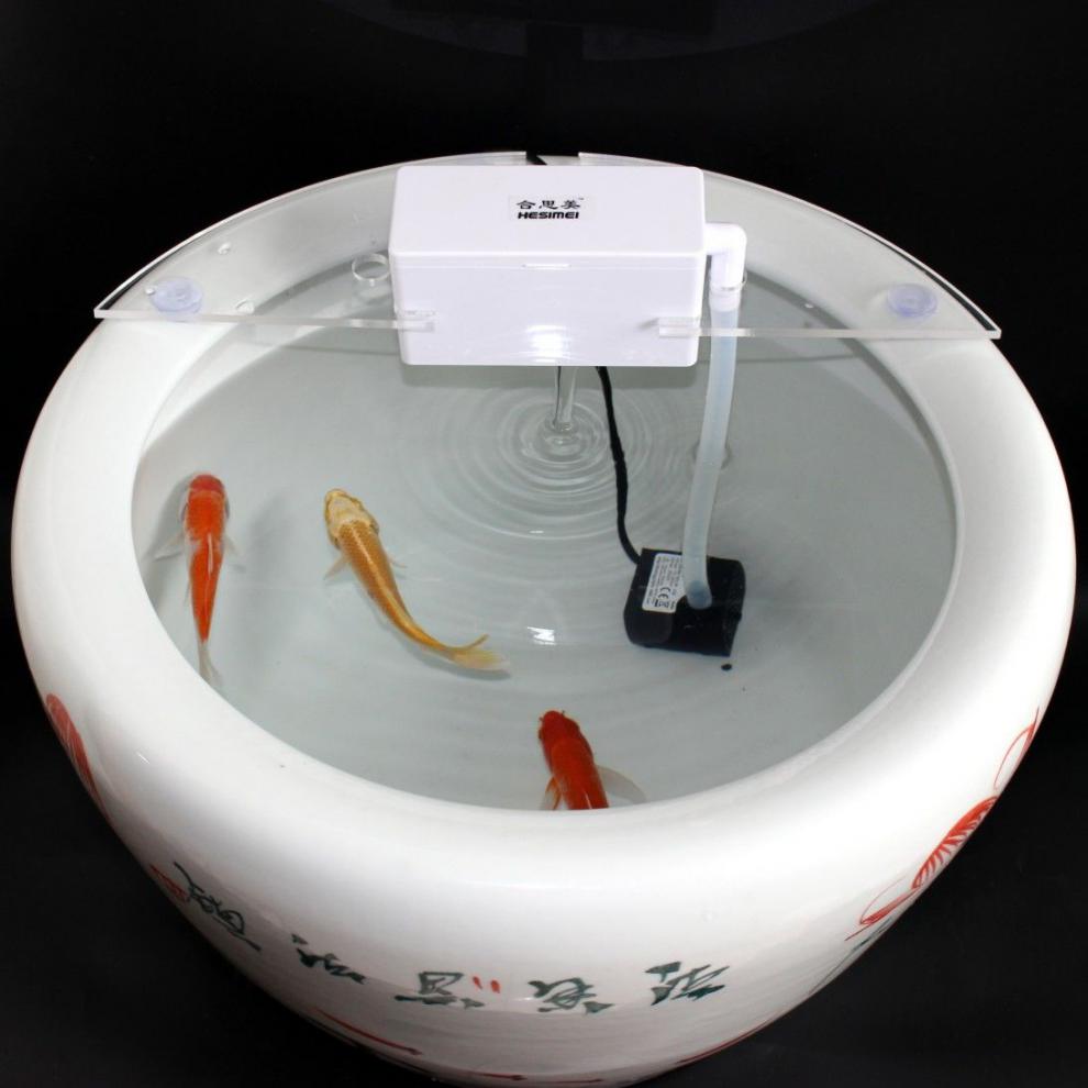 陶瓷鱼缸过滤器圆形缸吸便净水滤盒三合一循环增氧气过滤设备大号双个