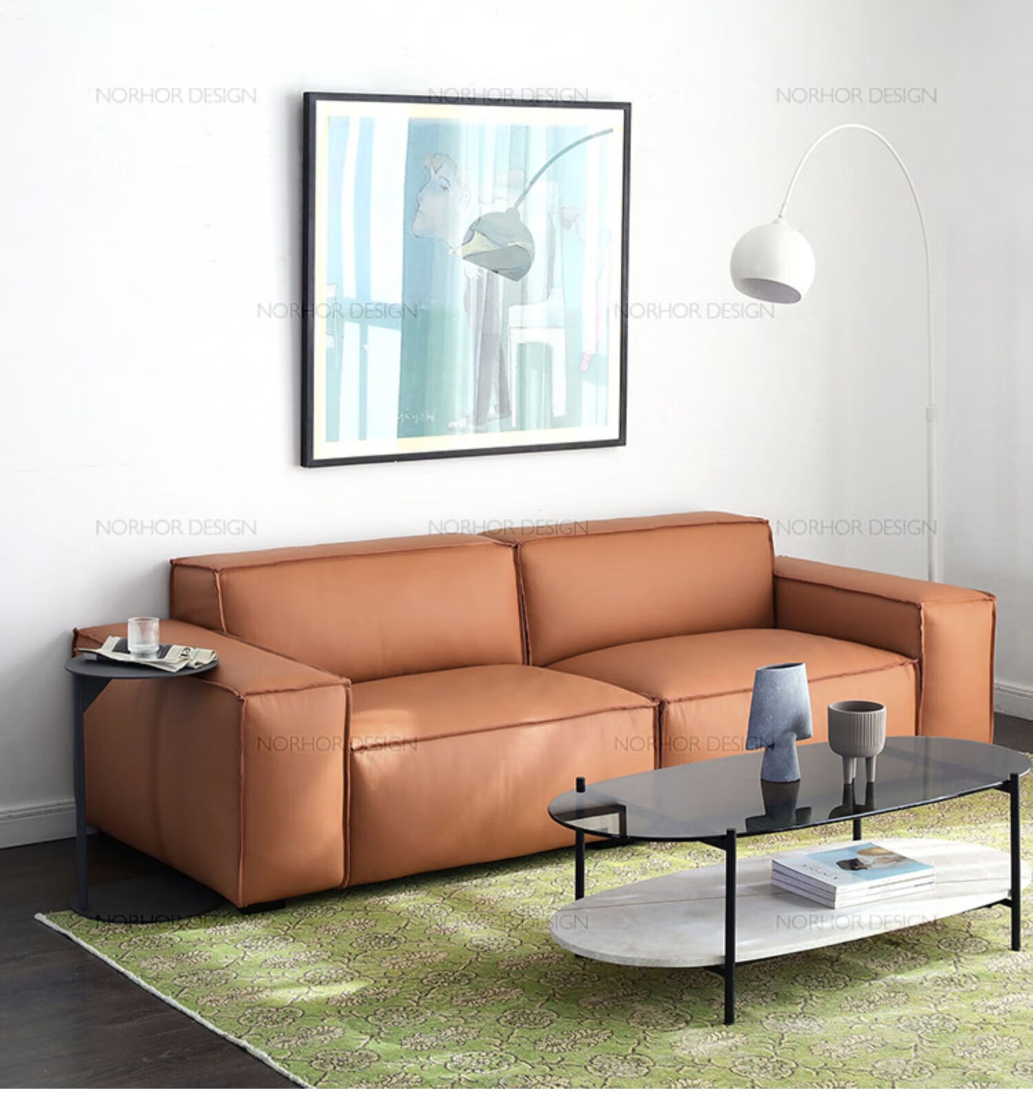 文归 北欧表情意式简约极简进口头层牛皮naples全沙发3/4人k# 褐色