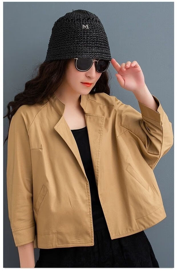 萨晟韩版时尚宽松大码女装百搭小个子短款春秋蝙蝠衫外套开衫上衣服褂