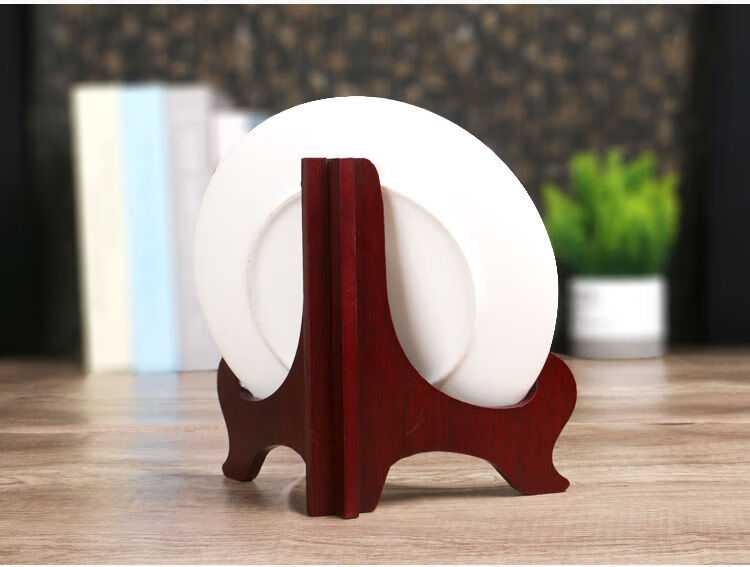 茶饼架相框盘子底座实木瓷盘支架托架三角架圆盘装饰摆件茶叶架子7寸