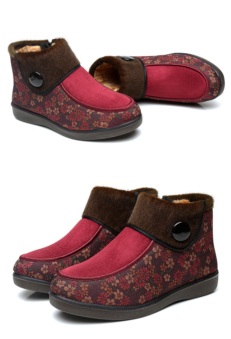 老北京布鞋老人棉鞋女奶奶棉鞋冬加绒保暖老年老太太防滑加厚短靴d