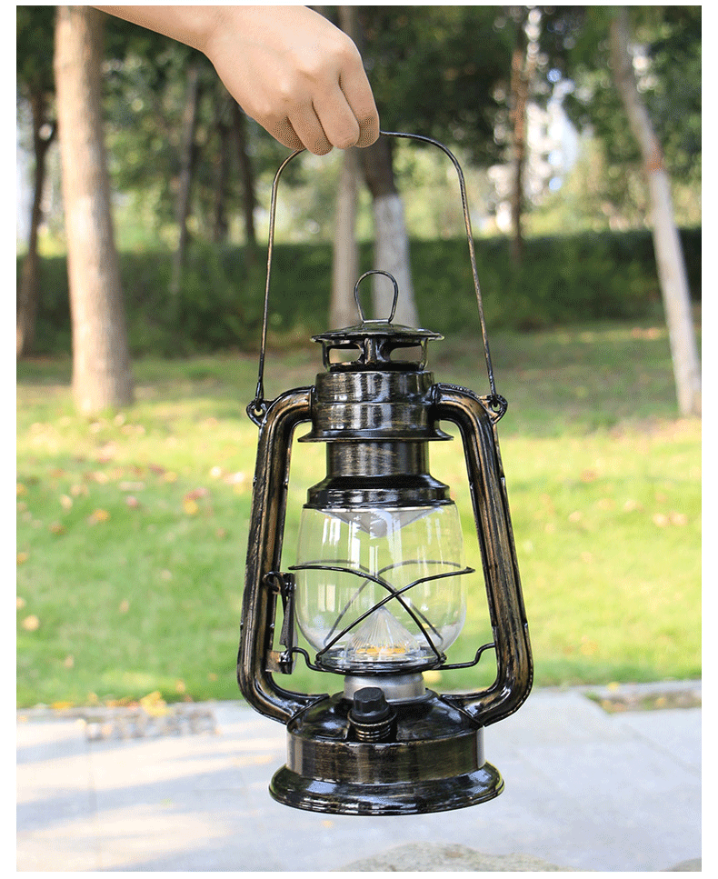 老式复古手提煤油灯老油灯充电led煤油灯乡村怀旧创意摆件户外照明煤