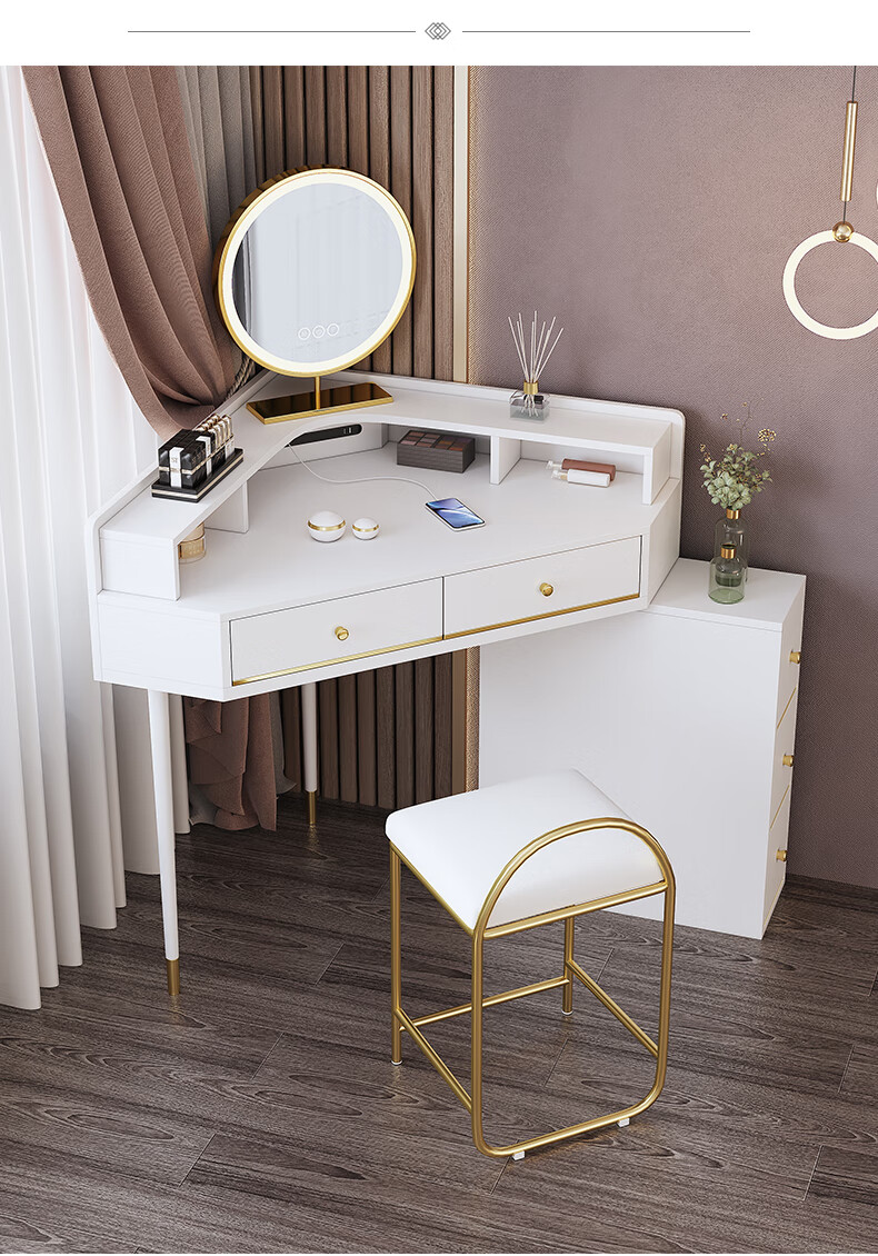 煕沐瞳转角梳妆台小型卧室现代简约收纳柜一体化妆桌飘窗化妆台ins