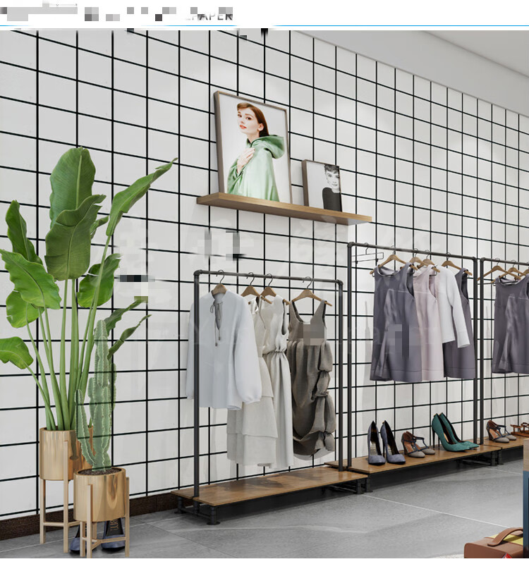 加厚ins墙纸黑白格子防水网红奶茶汉堡店餐厅商用背景墙装修壁纸加厚