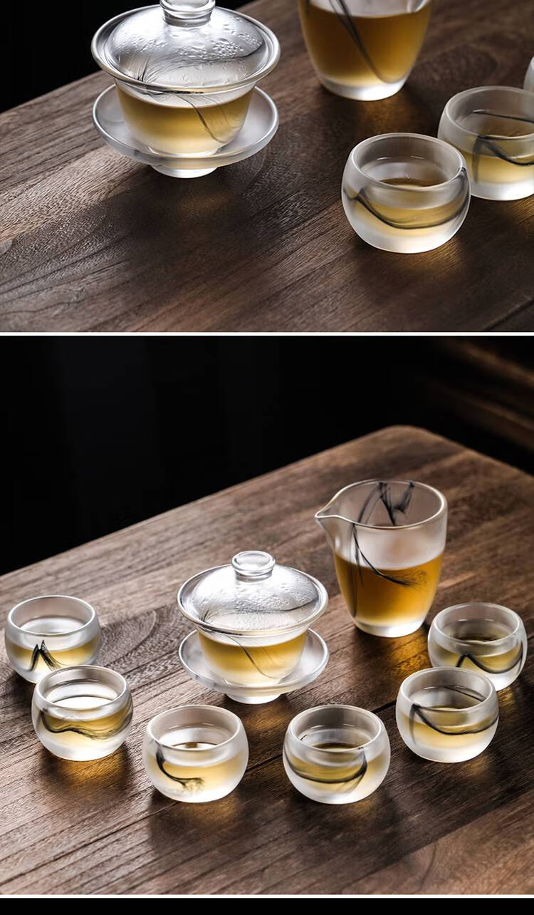 茶盏玻璃琉璃水墨茶杯耐热玻璃加厚茶盏大品茗杯主人杯单杯功夫茶具