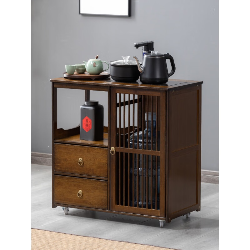 移动茶桌客厅家用泡茶车小型茶台置物架全自动烧水泡茶一体茶水柜茶色