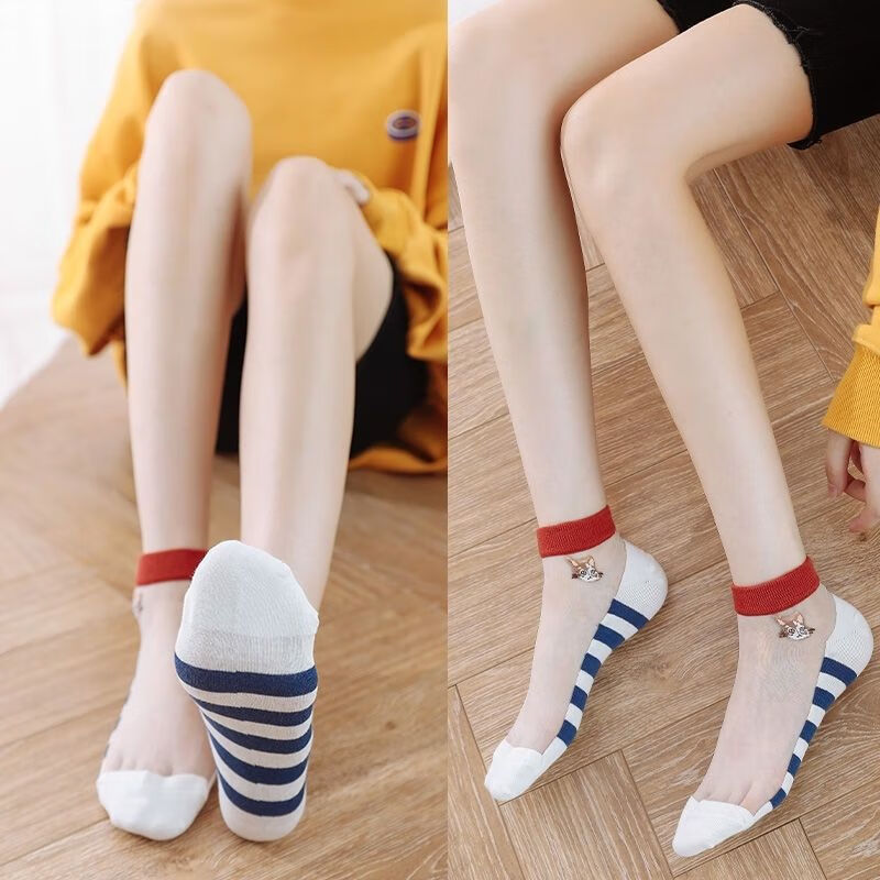 棉底日系短袜配凉鞋搭配帆布鞋的袜子薄袜子少女生五双装猫咪每款一双