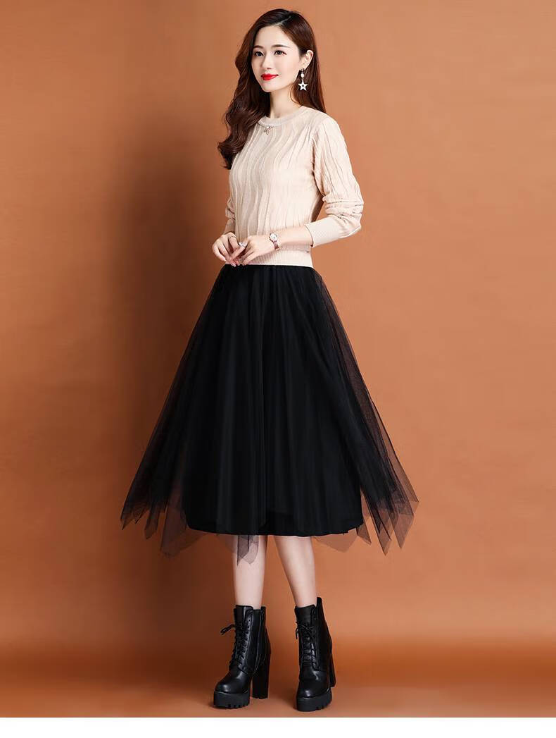 连衣裙秋装2021年新款潮假两件长袖季毛衣针织裙子女士女式显瘦时尚秋