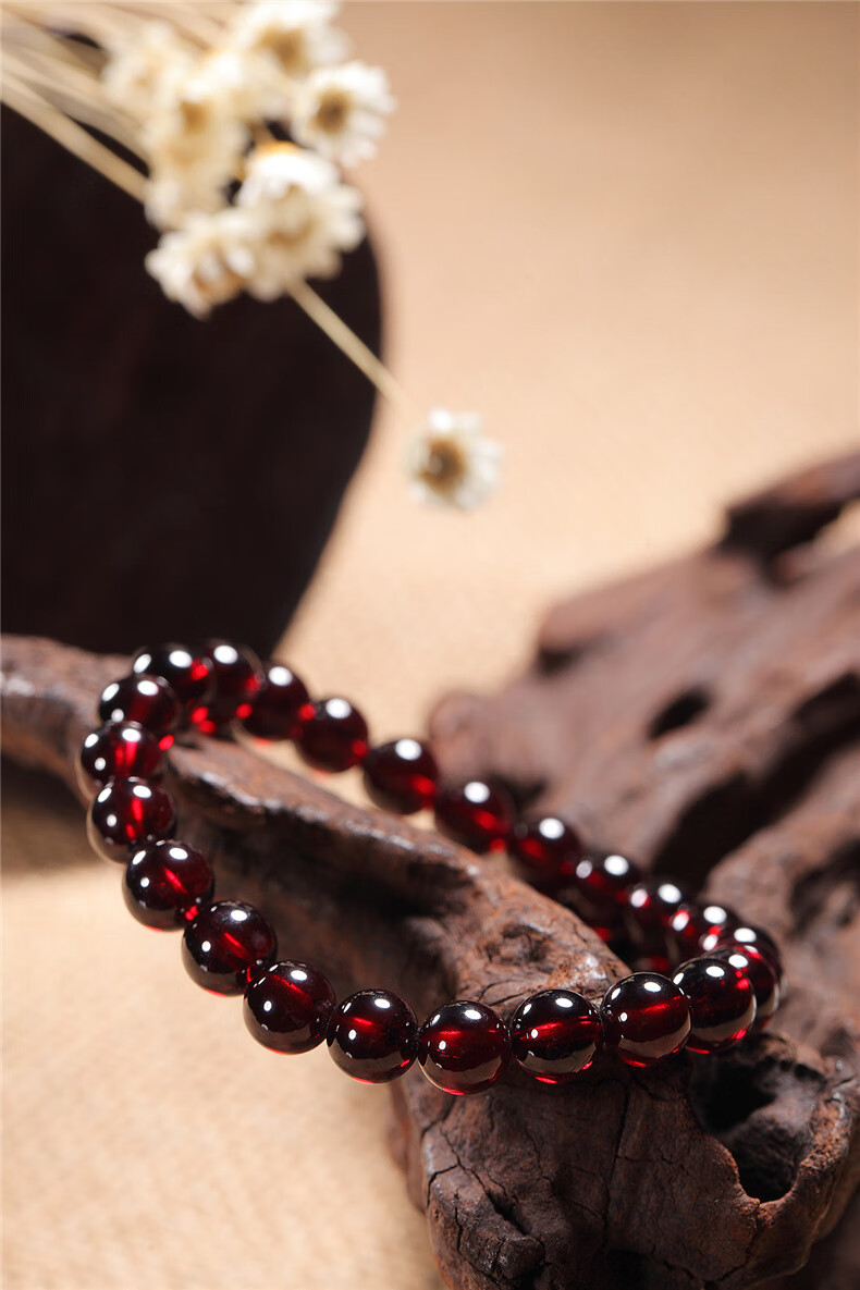 珍韵缘酒红石榴石手链女7级水晶手链单圈橙红石榴石宝石级礼物7a级