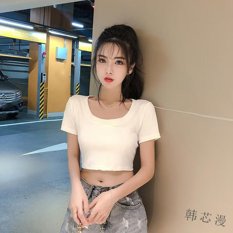 茵淑儿夏天女生露肚脐上衣女韩版学生短袖露腰t恤女高腰显瘦露脐衣服