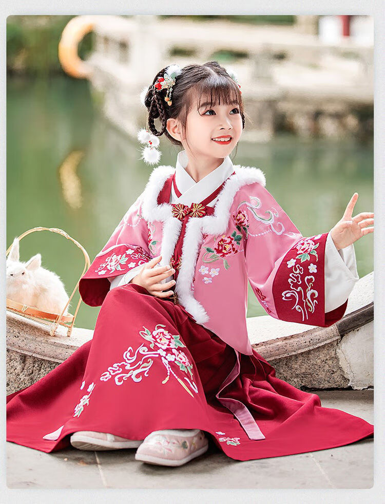 古装拜年服中国风保暖加厚长袖裙本命年洋气儿童唐装小女孩学生冬款毛