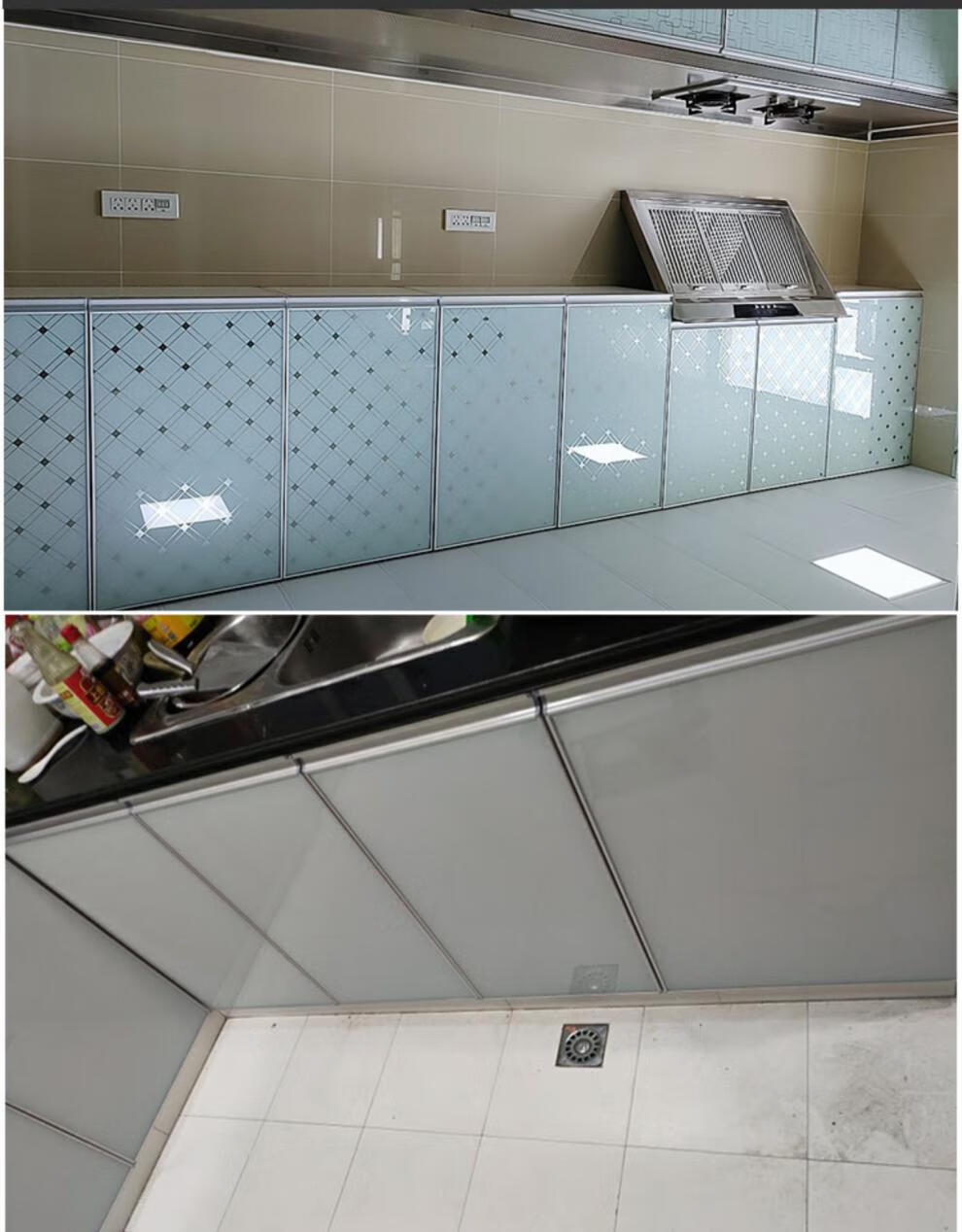 定制厨房橱柜门定制门板带框自装钢化玻璃厨柜晶钢门订制灶台门免打孔