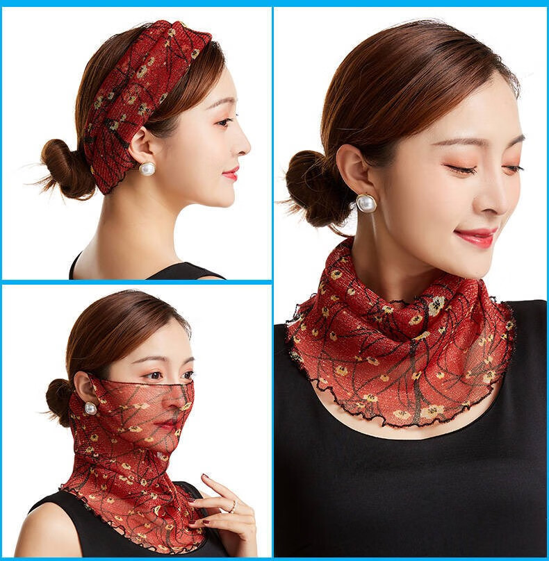 俞兆林小围脖女套头防晒面纱薄款百变丝巾护脖子多功能护颈脖套纱巾