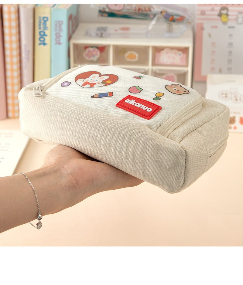 袋ins潮少女心文具小学生可爱铅笔盒帆布文具袋白色笔袋song贴纸一张